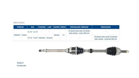 Imagen de SEMIEJE DERECHO RENAULT DUSTER 1.6 16V